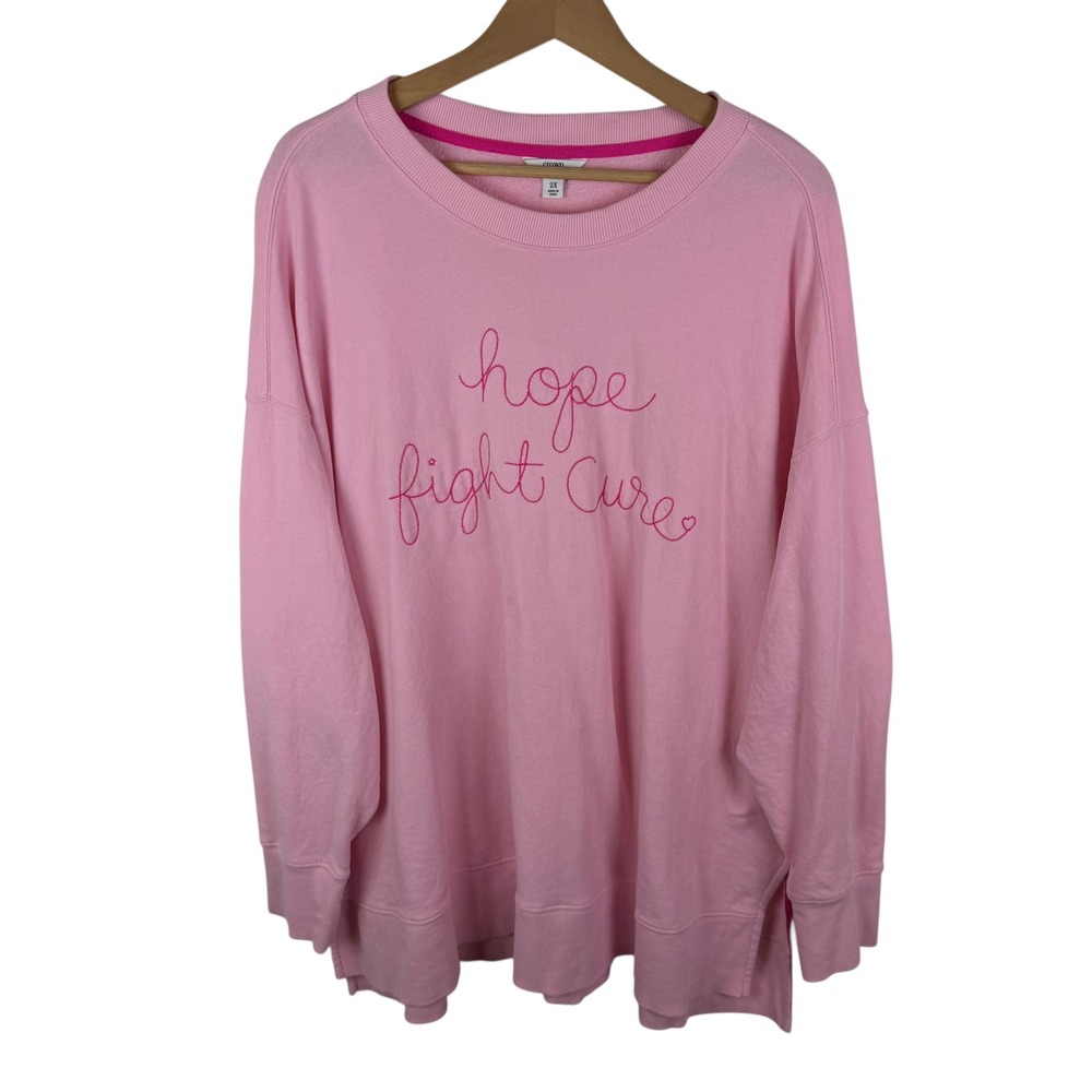 Crown & Ivy Pink Hope Fight Cure Embroidered Sweatshirt Sz 2X Comfy Cozy Graphic